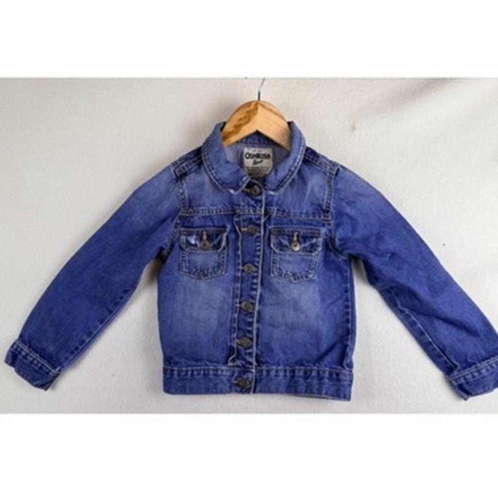 OshKosh Bgosh Kids 7 Blue Denim Trucker Jacket Button Front Pockets Casual Fall